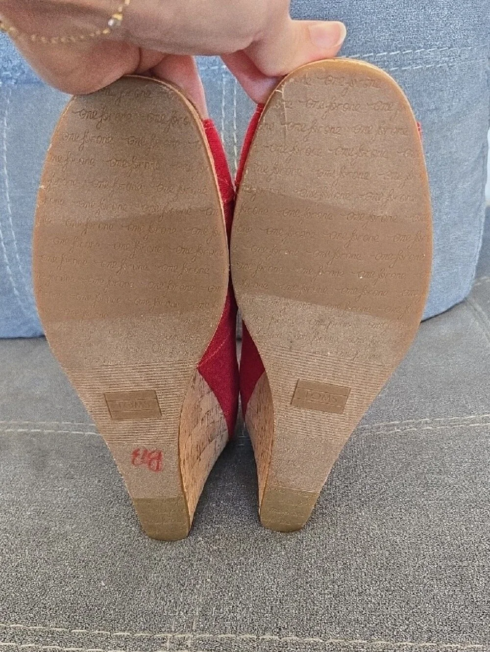 TOMS Red Peep-Toe Cork Wedge Espadrilles